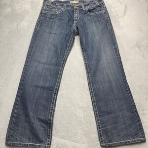 MEK Denim Handcrafted Dubai Straight Leg Jeans Mens 38x34 Blue Contrast Stitch